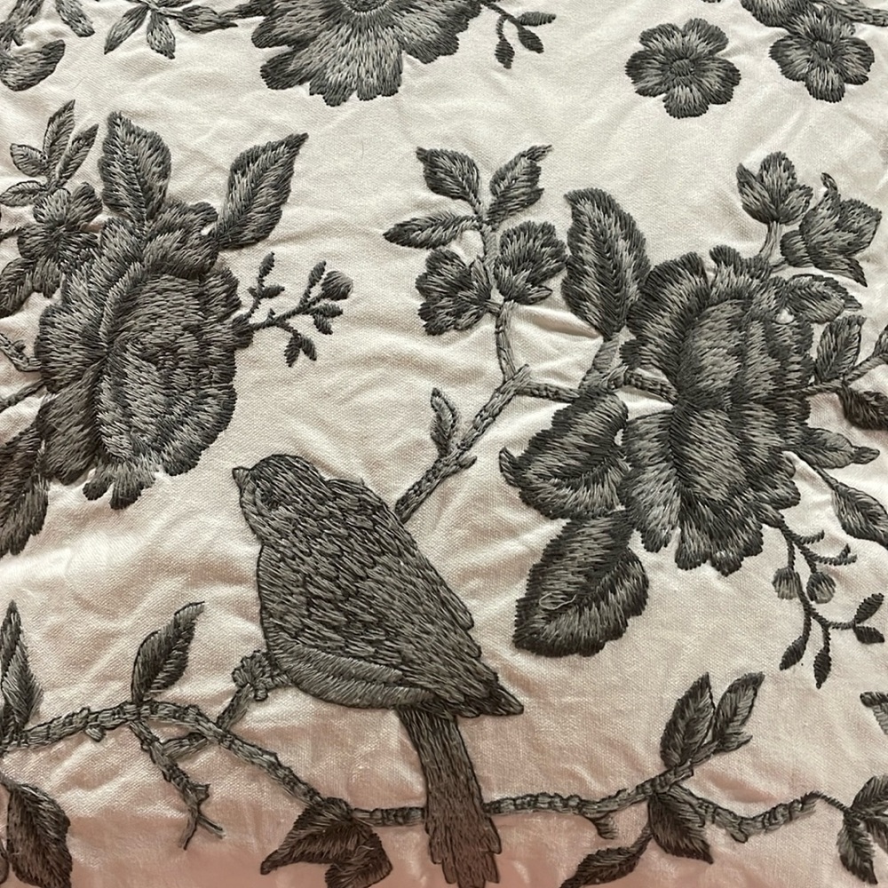 IKEA Floral Embroidered Decorative Bird Throw Pillow - Picture 2 of 9